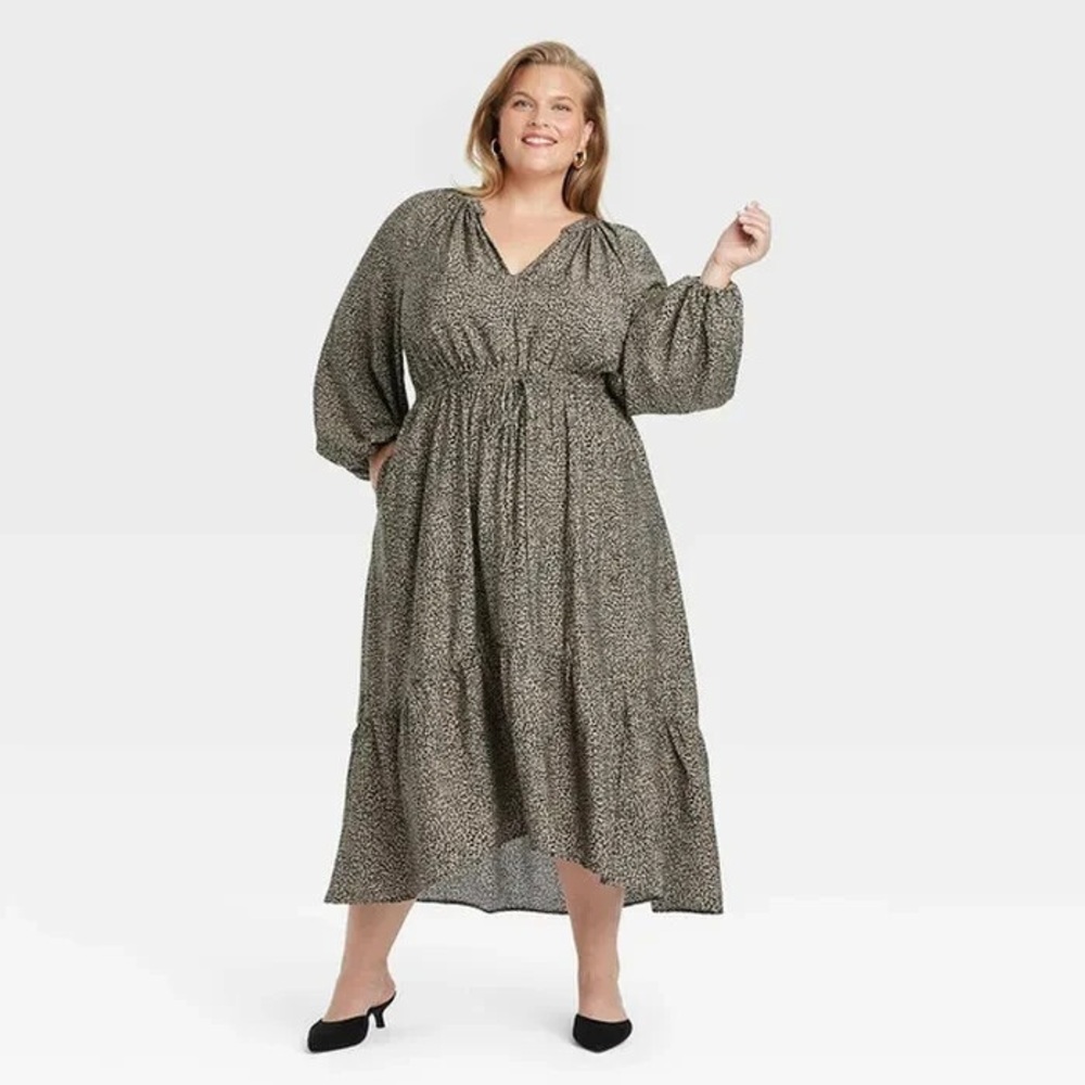 A New Day Green Smocked Bishop Sleeve Dress